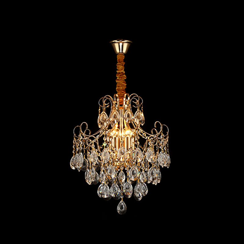 Industrial Gold Geometric Metal Chandelier Pendant Light With Crystal Teardrop Shade - 5/6/8 Bulbs