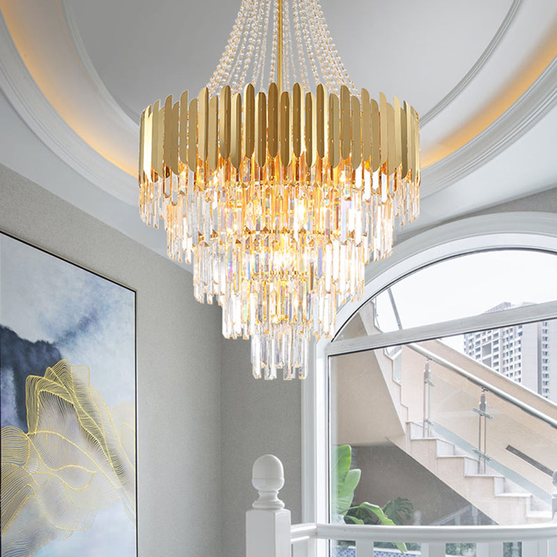 Lustre suspendu doré : suspension de style vintage avec accent en cristal K9 pour escalier