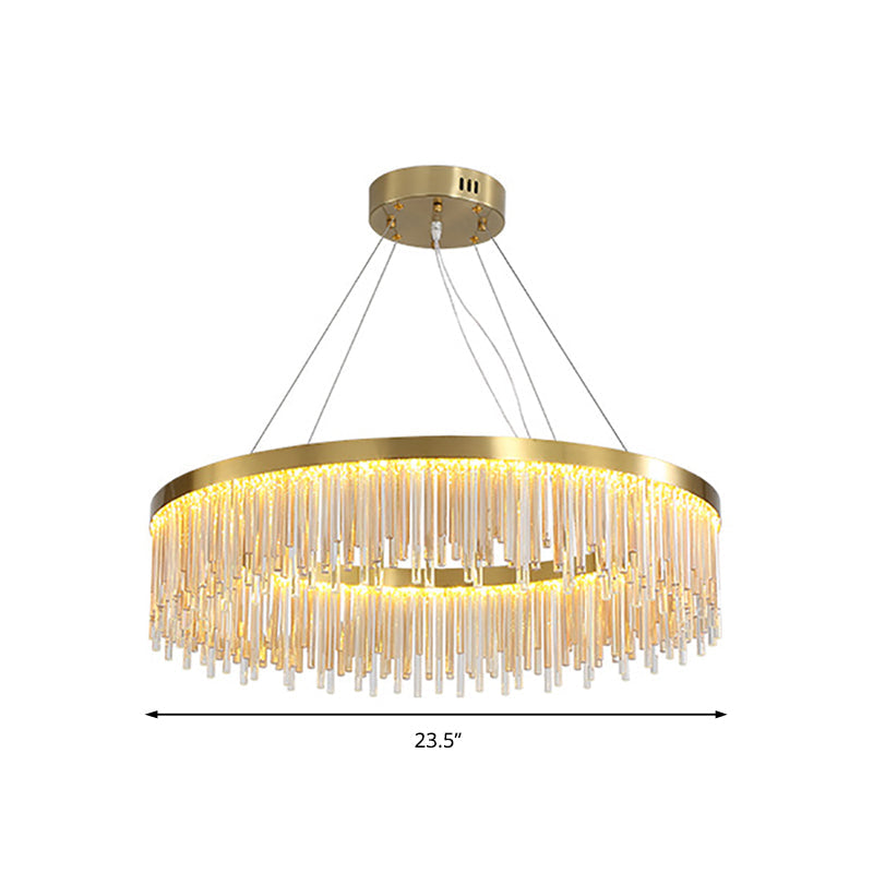 Modern Round Led Chandelier With Gold Finish & Crystal Prism Accents