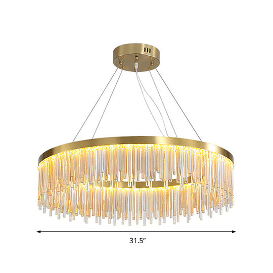 Modern Round Led Chandelier With Gold Finish & Crystal Prism Accents