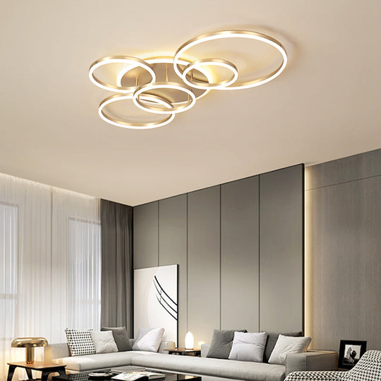 Simple 2-Tier Gold Flush Mount Ceiling Light with Metal Frame - 2/3/5 Lights, Warm/White - Ideal for Bedroom