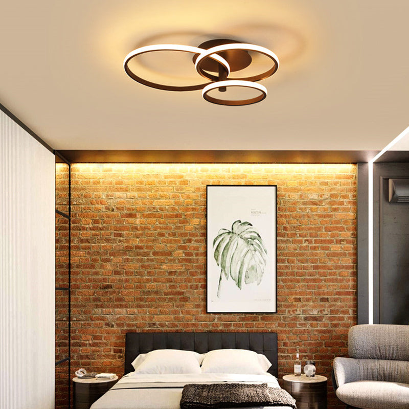 Nordic Stacked Ring Ceiling Light - Acrylic Brown/White Led 23.5/19.5 Wide Warm/White Brown / 19.5