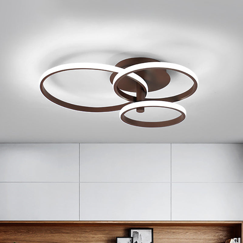 Nordic Stacked Ring Ceiling Light - Acrylic Brown/White Led 23.5/19.5 Wide Warm/White Brown / 19.5