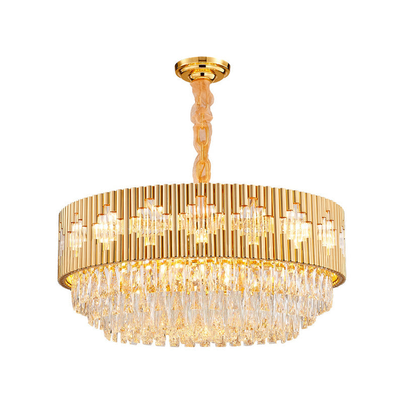 Lustre circulaire vintage avec prisme en cristal - Métal doré