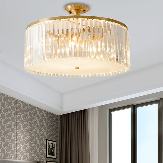 Modern Clear Crystal Semi Flush Ceiling Light With Gold Finish - Ideal For Living Room 4/5/6 Bulbs