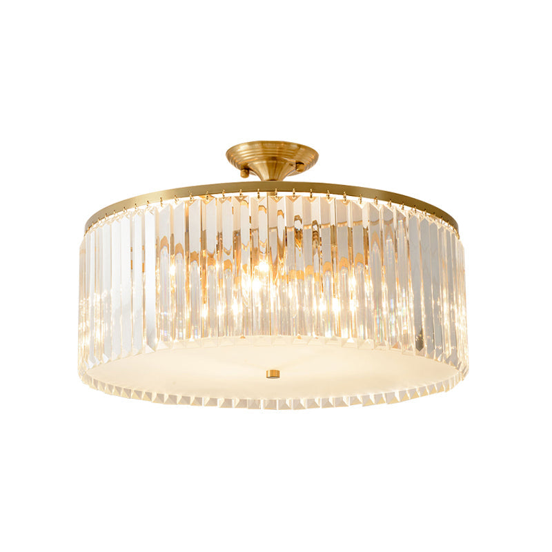 Modern Clear Crystal Semi Flush Ceiling Light With Gold Finish - Ideal For Living Room 4/5/6 Bulbs