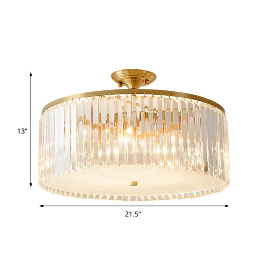 Modern Clear Crystal Semi Flush Ceiling Light With Gold Finish - Ideal For Living Room 4/5/6 Bulbs