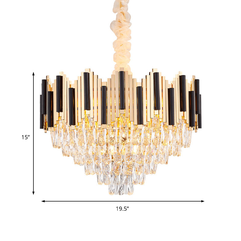 Contemporary Gold Multi Layer Pendant Light With Crystal Prism - 6/10 Heads