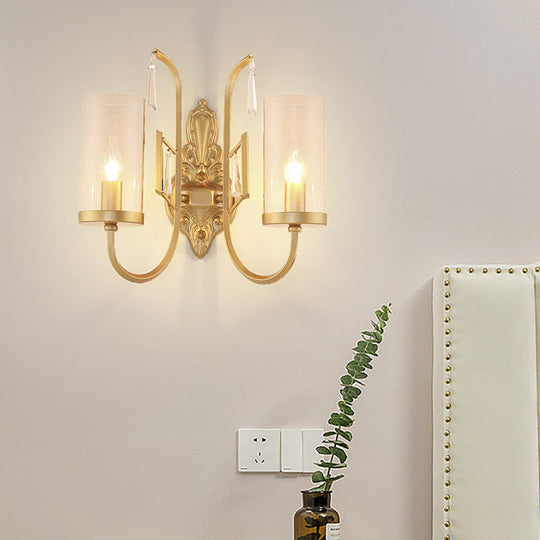 Contemporary Gold Cylinder Sconce Wall Light With Clear Glass Shade