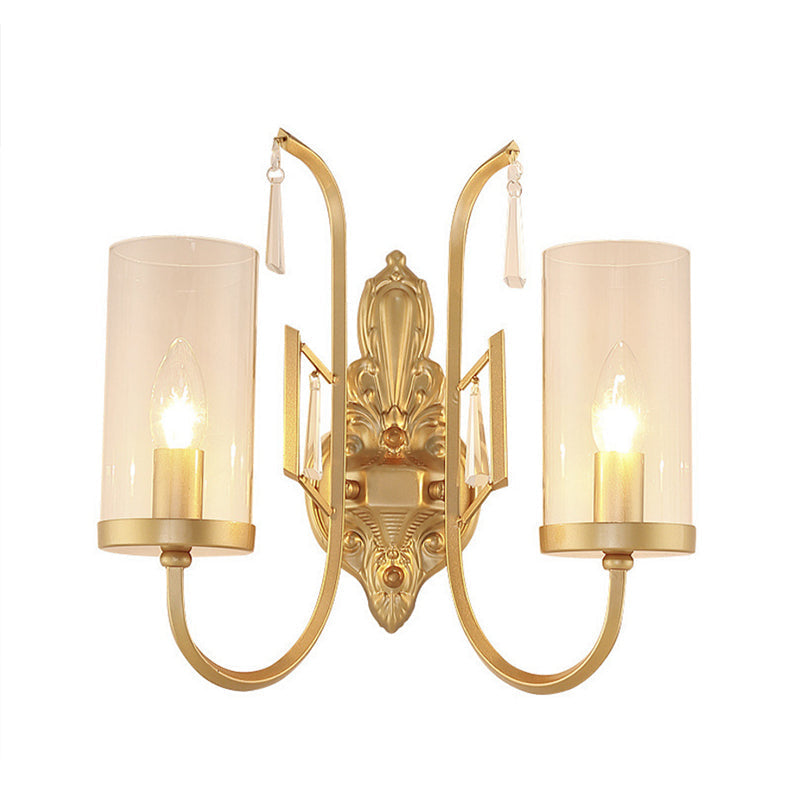 Contemporary Gold Cylinder Sconce Wall Light With Clear Glass Shade