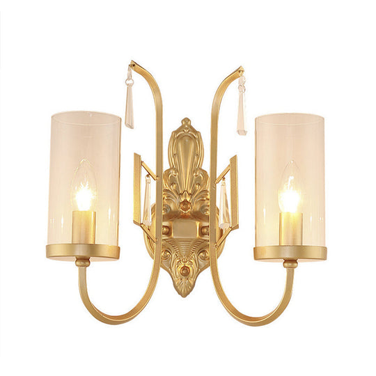 Contemporary Gold Cylinder Sconce Wall Light With Clear Glass Shade