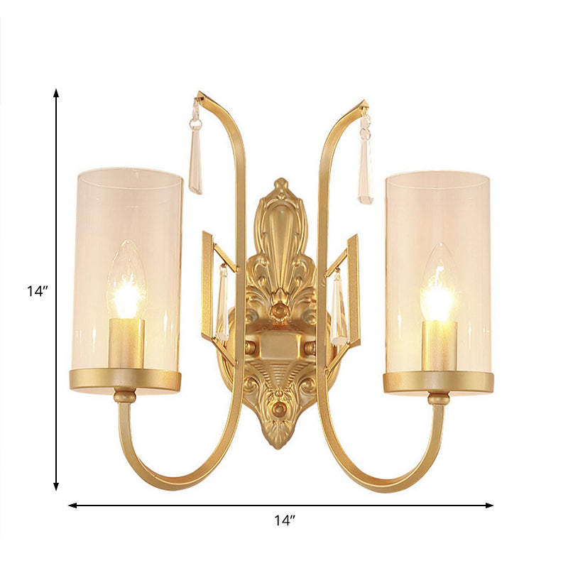 Contemporary Gold Cylinder Sconce Wall Light With Clear Glass Shade