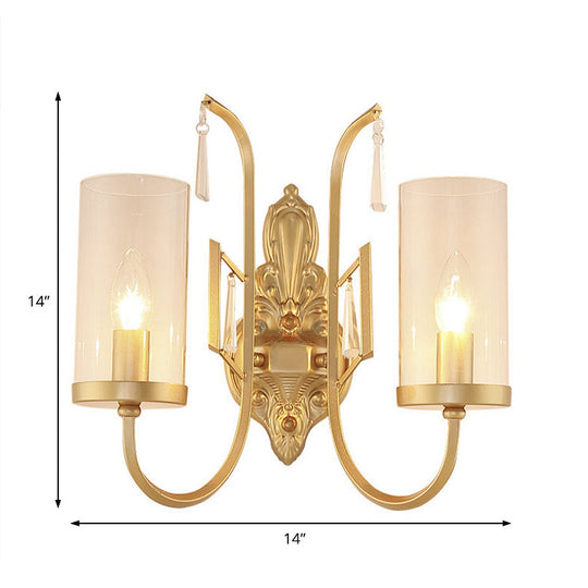 Contemporary Gold Cylinder Sconce Wall Light With Clear Glass Shade