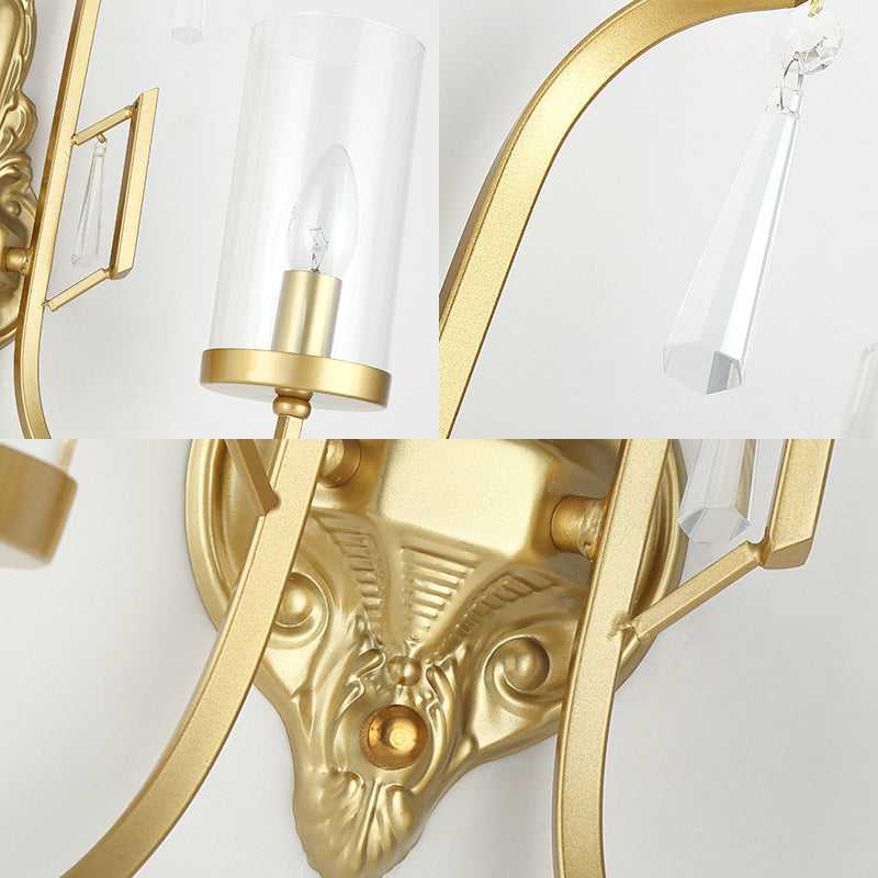 Contemporary Gold Cylinder Sconce Wall Light With Clear Glass Shade