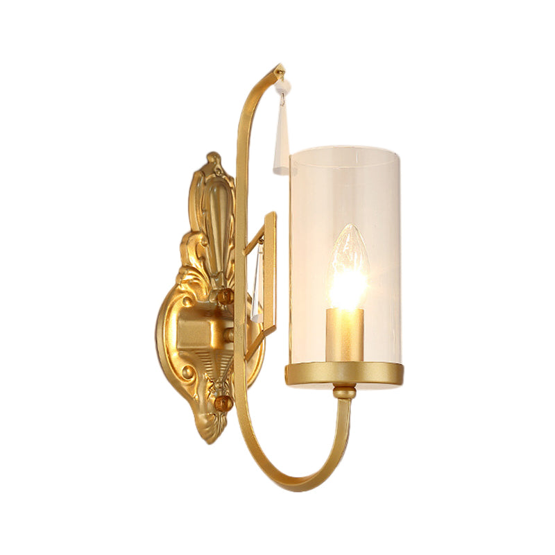 Contemporary Gold Cylinder Sconce Wall Light With Clear Glass Shade