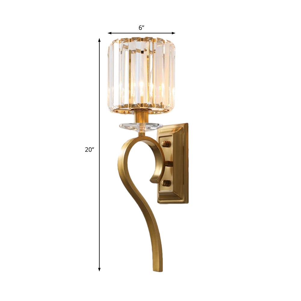 Contemporary Gold Cylinder Wall Sconce Light With Crystal Accents For Bedroom