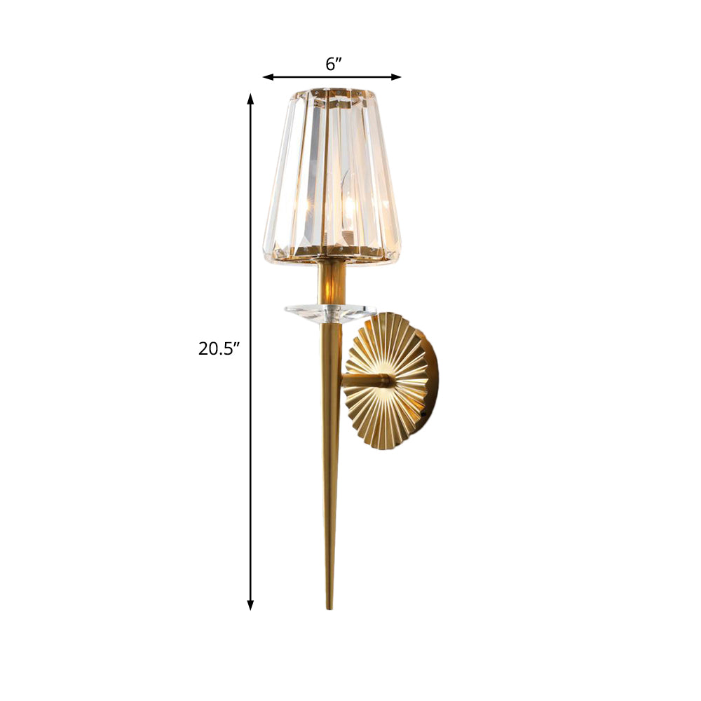 Modern Conical Wall Sconce In Gold With Clear Crystal And Metal - Perfect For Living Room Lighting