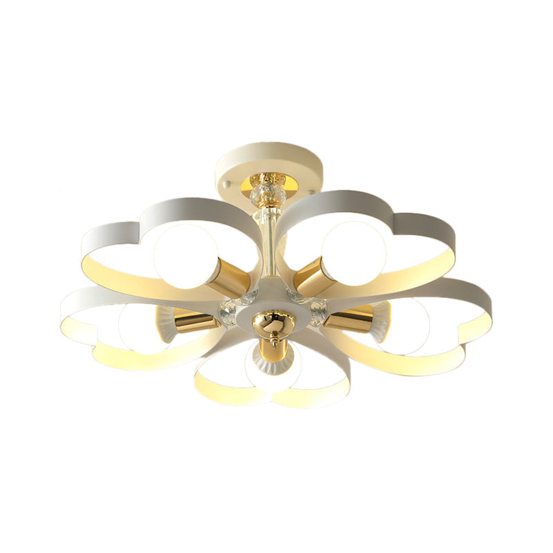 Nordic Style Metal Ceiling Lamp - Heart/Flower Shade White Finish 3/5 Lights For Living Room