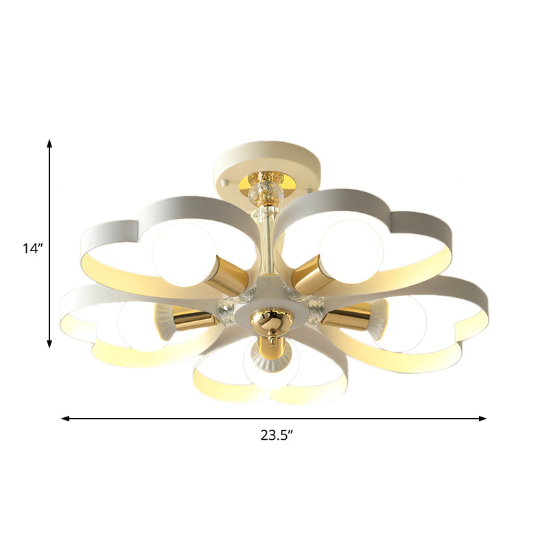 Nordic Style Metal Ceiling Lamp - Heart/Flower Shade White Finish 3/5 Lights For Living Room