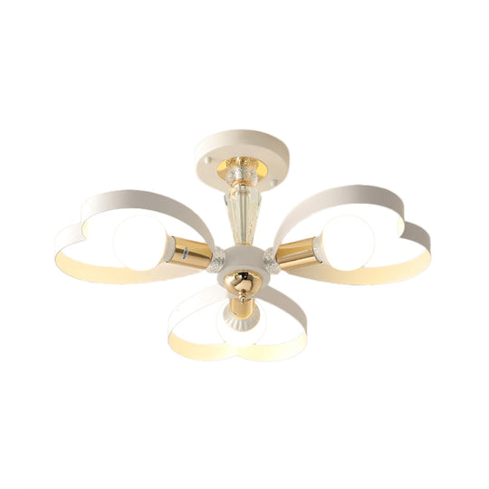 Nordic Style Metal Ceiling Lamp - Heart/Flower Shade White Finish 3/5 Lights For Living Room