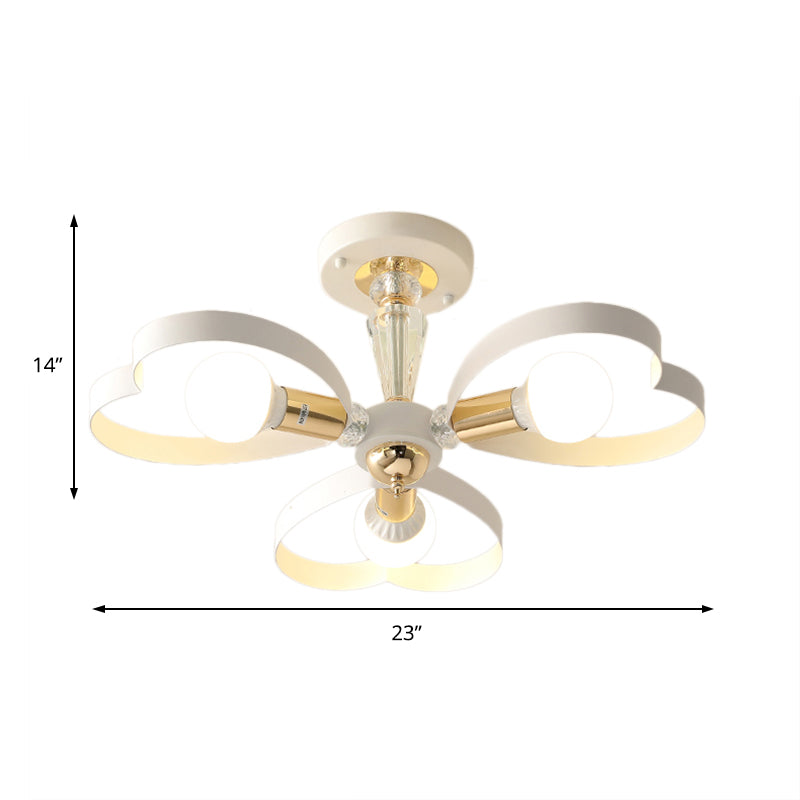 Nordic Style Metal Ceiling Lamp - Heart/Flower Shade White Finish 3/5 Lights For Living Room