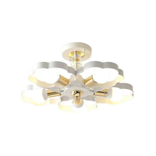 Nordic Style Metal Ceiling Lamp - Heart/Flower Shade, White Finish, 3/5 Lights, for Living Room