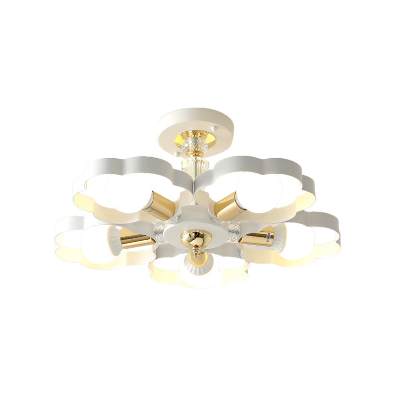 Nordic Style Metal Ceiling Lamp - Heart/Flower Shade White Finish 3/5 Lights For Living Room