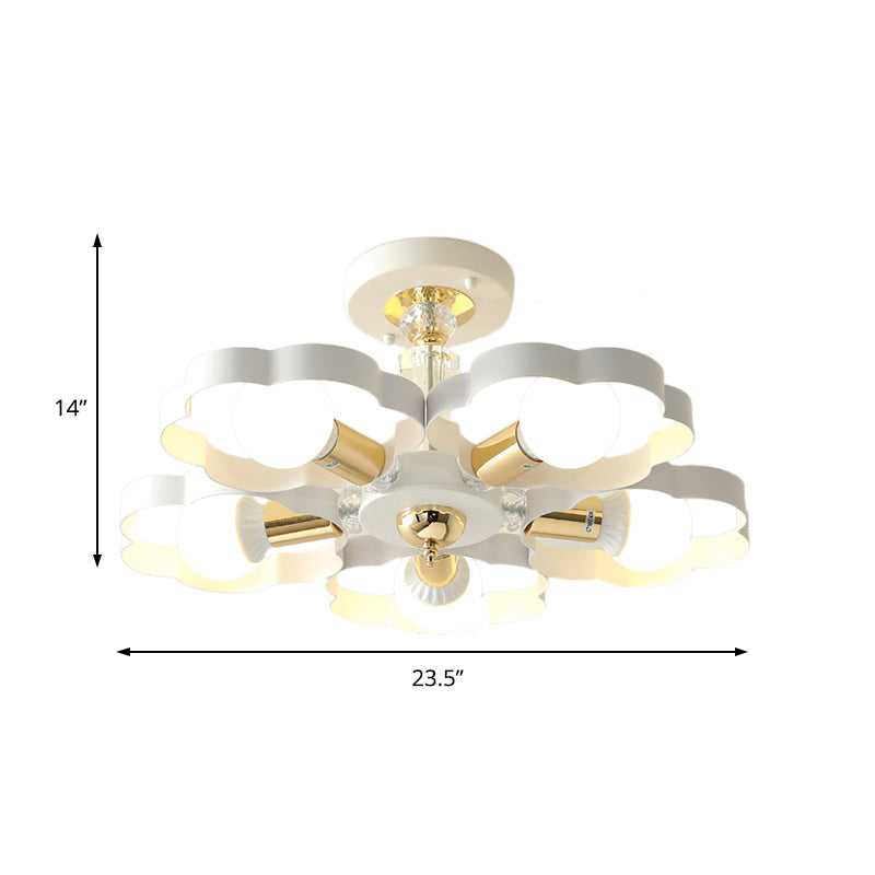 Nordic Style Metal Ceiling Lamp - Heart/Flower Shade White Finish 3/5 Lights For Living Room