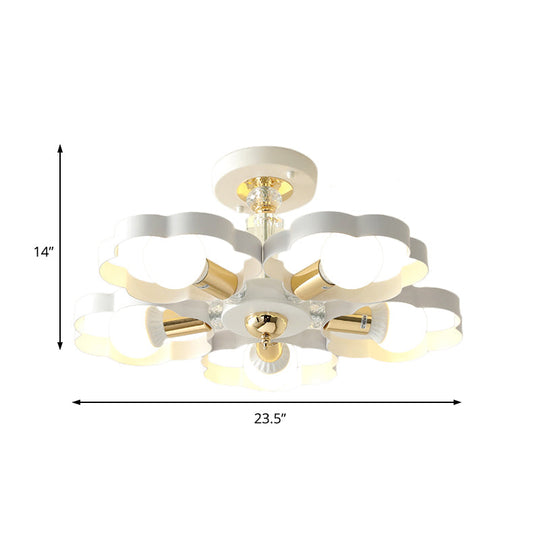 Nordic Style Metal Ceiling Lamp - Heart/Flower Shade White Finish 3/5 Lights For Living Room