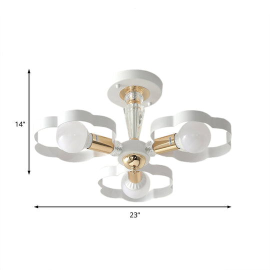 Nordic Style Metal Ceiling Lamp - Heart/Flower Shade, White Finish, 3/5 Lights, for Living Room