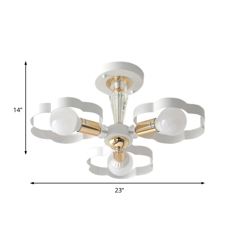 Nordic Style Metal Ceiling Lamp - Heart/Flower Shade White Finish 3/5 Lights For Living Room