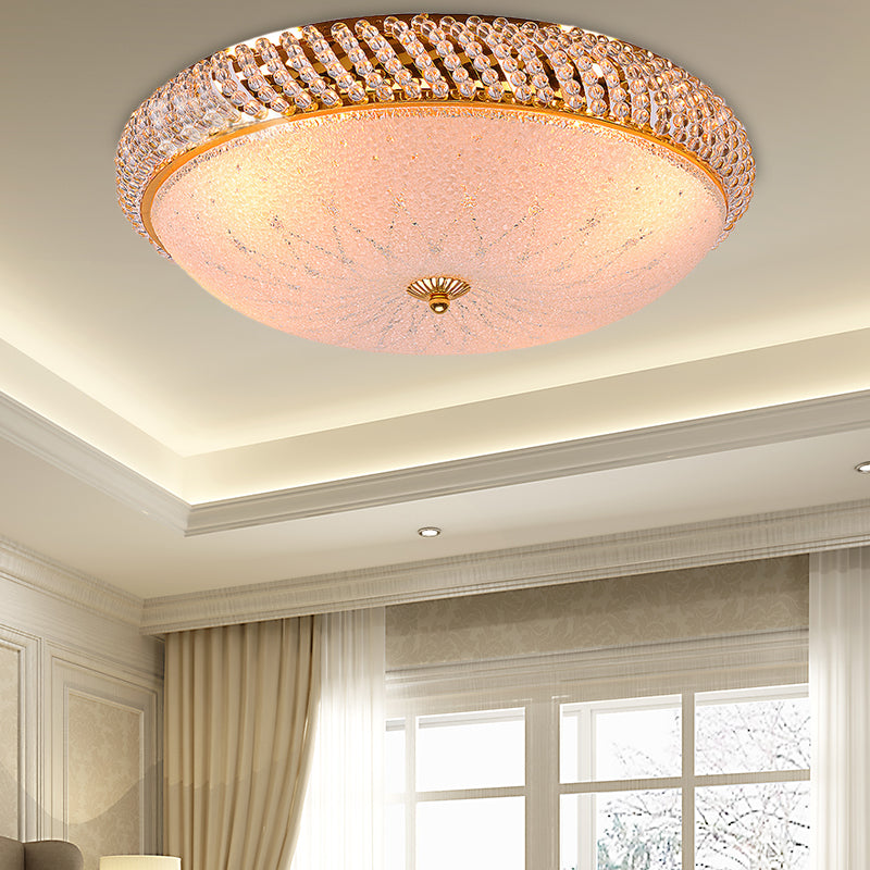 Vintage Style Crystal Ceiling Lamp with 4 Golden Bulbs - Bedroom Bowl Light with Frosted Glass Diffuser