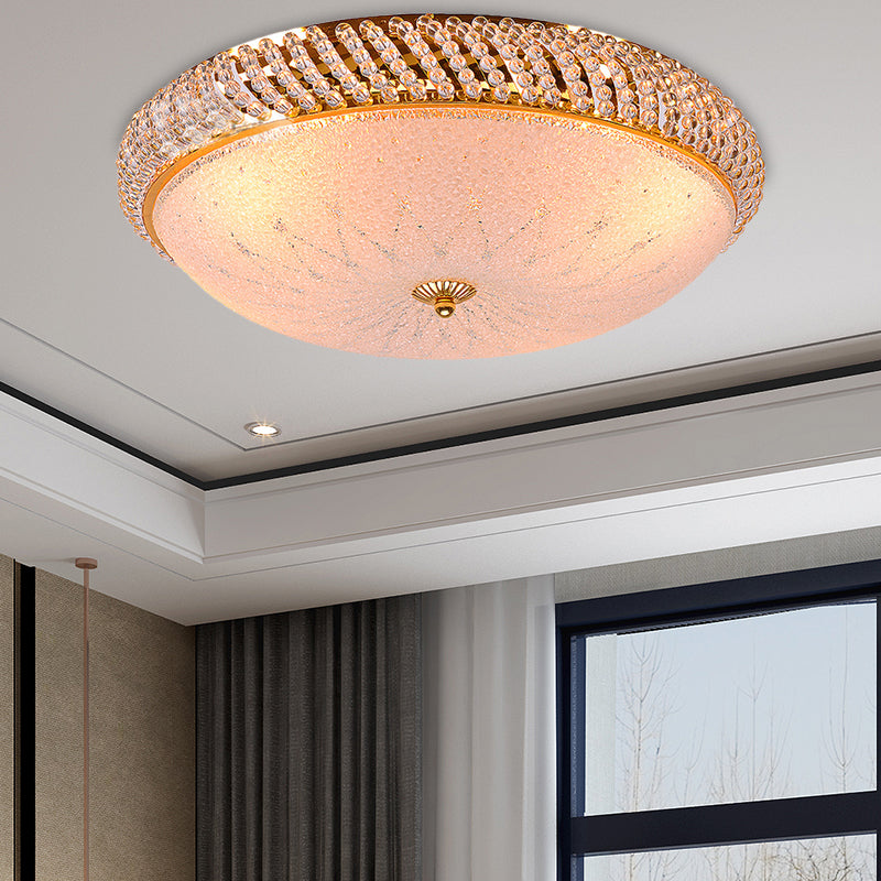 Vintage Style Crystal Ceiling Lamp with 4 Golden Bulbs - Bedroom Bowl Light with Frosted Glass Diffuser