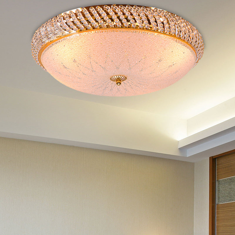 Vintage Style Crystal Ceiling Lamp with 4 Golden Bulbs - Bedroom Bowl Light with Frosted Glass Diffuser