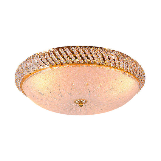 Vintage Style Crystal Ceiling Lamp with 4 Golden Bulbs - Bedroom Bowl Light with Frosted Glass Diffuser