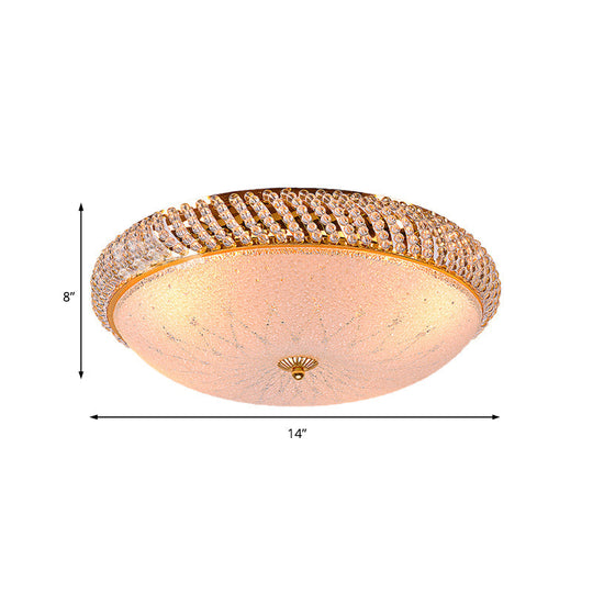 Vintage Style Crystal Ceiling Lamp with 4 Golden Bulbs - Bedroom Bowl Light with Frosted Glass Diffuser