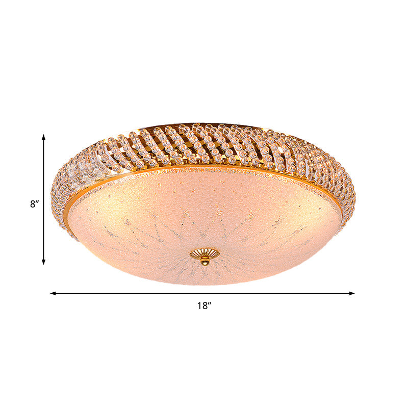 Vintage Style Crystal Ceiling Lamp with 4 Golden Bulbs - Bedroom Bowl Light with Frosted Glass Diffuser