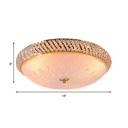 Vintage Style Crystal Ceiling Lamp With 4 Golden Bulbs - Bedroom Bowl Light Frosted Glass Diffuser