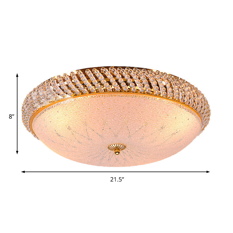 Vintage Style Crystal Ceiling Lamp with 4 Golden Bulbs - Bedroom Bowl Light with Frosted Glass Diffuser