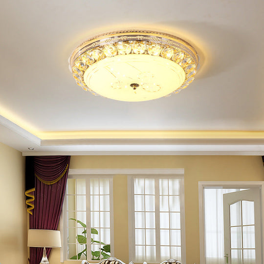 Opal Glass LED Ceiling Light with Crystal Accent in Modern Bowl Design