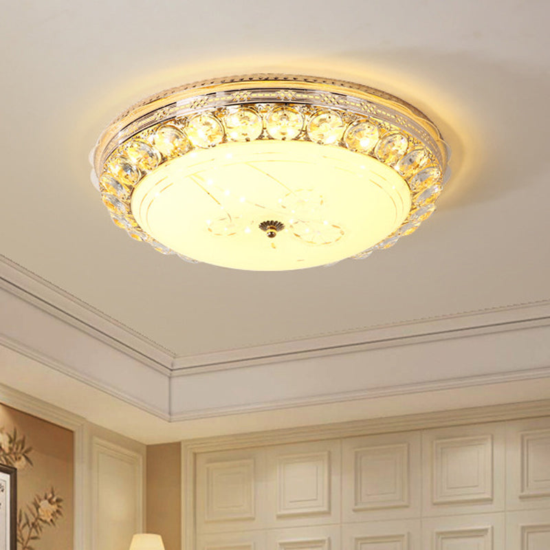 Opal Glass LED Ceiling Light with Crystal Accent in Modern Bowl Design