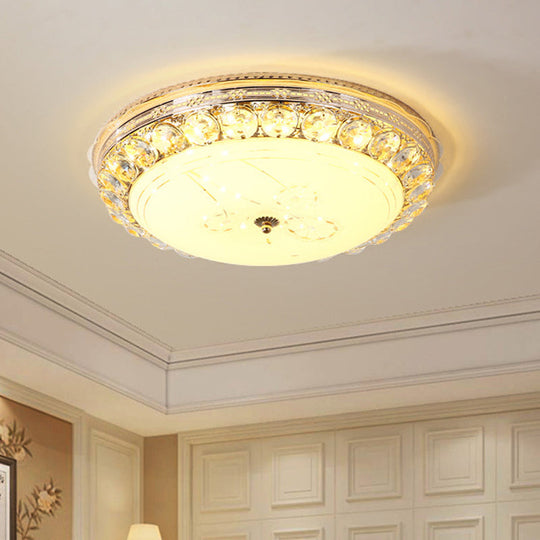 Opal Glass Led Ceiling Light With Crystal Accent In Modern Bowl Design