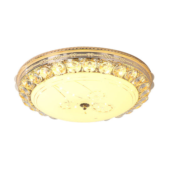 Opal Glass LED Ceiling Light with Crystal Accent in Modern Bowl Design