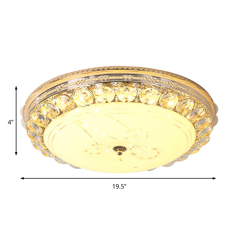 Opal Glass LED Ceiling Light with Crystal Accent in Modern Bowl Design