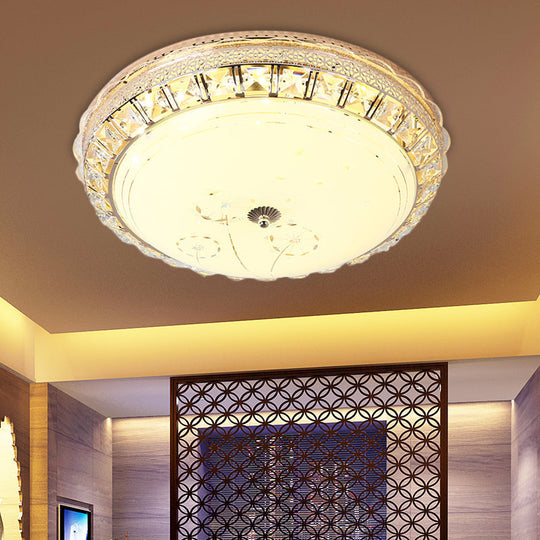 Opal Glass LED Ceiling Light with Crystal Accent in Modern Bowl Design