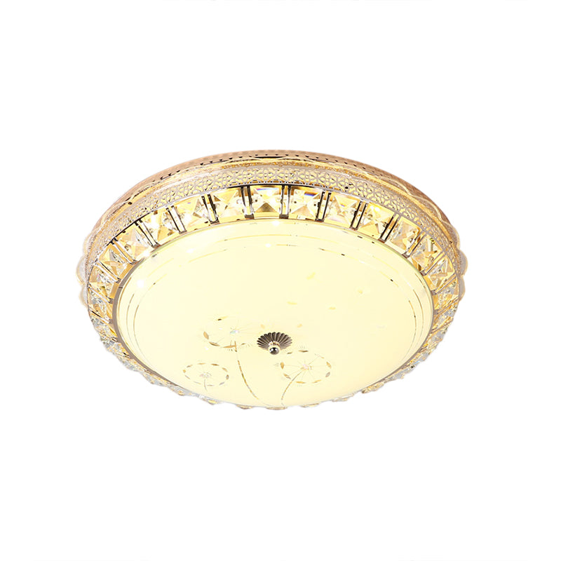 Opal Glass LED Ceiling Light with Crystal Accent in Modern Bowl Design