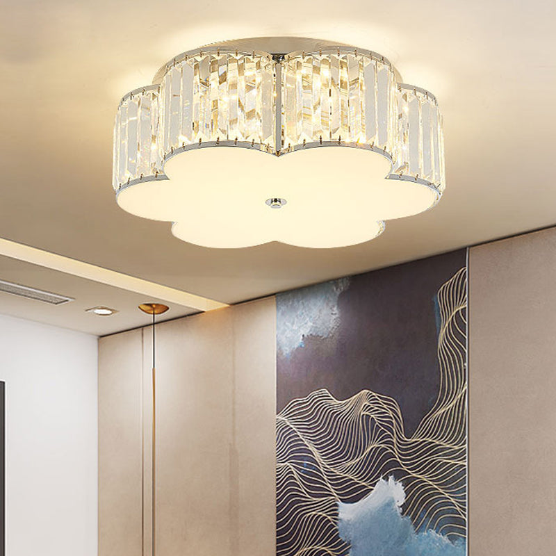 Modern LED Crystal Flush Mount Ceiling Lamp in White with Acrylic Diffuser