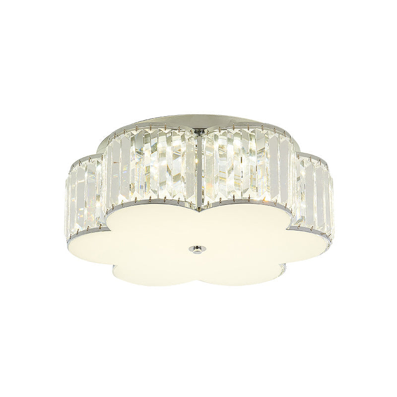 Modern Led Crystal Flush Mount Ceiling Lamp In White With Acrylic Diffuser