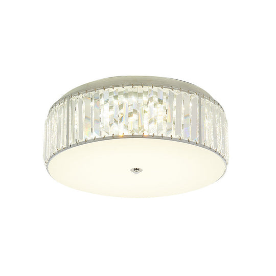 Modern Led Crystal Flush Mount Ceiling Lamp In White With Acrylic Diffuser