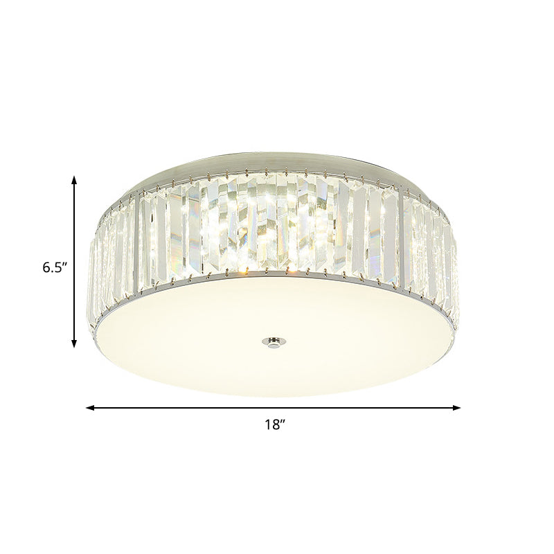 Modern Led Crystal Flush Mount Ceiling Lamp In White With Acrylic Diffuser